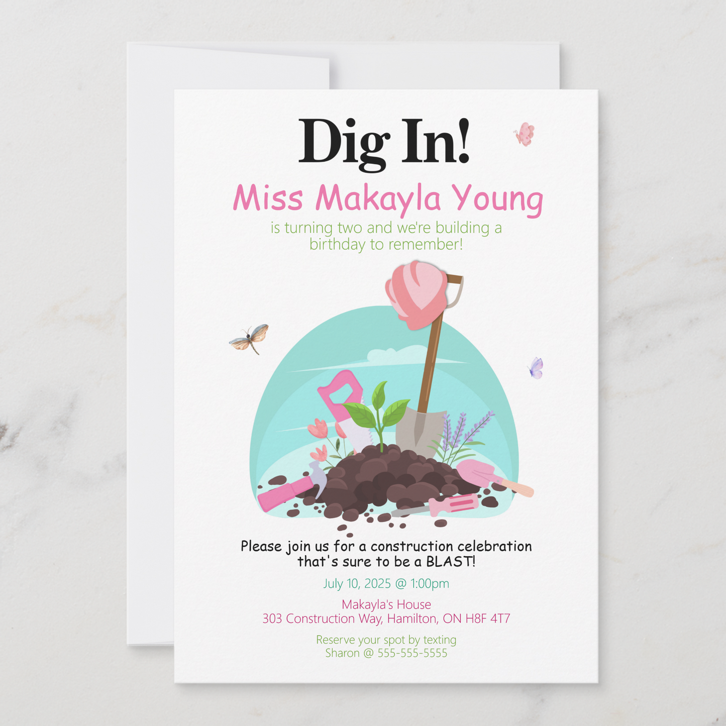 Dig In Pink Construction Invitation for Kids