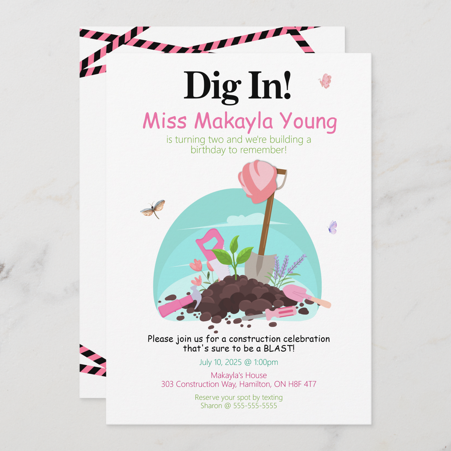 Dig In Pink Construction Invitation for Kids