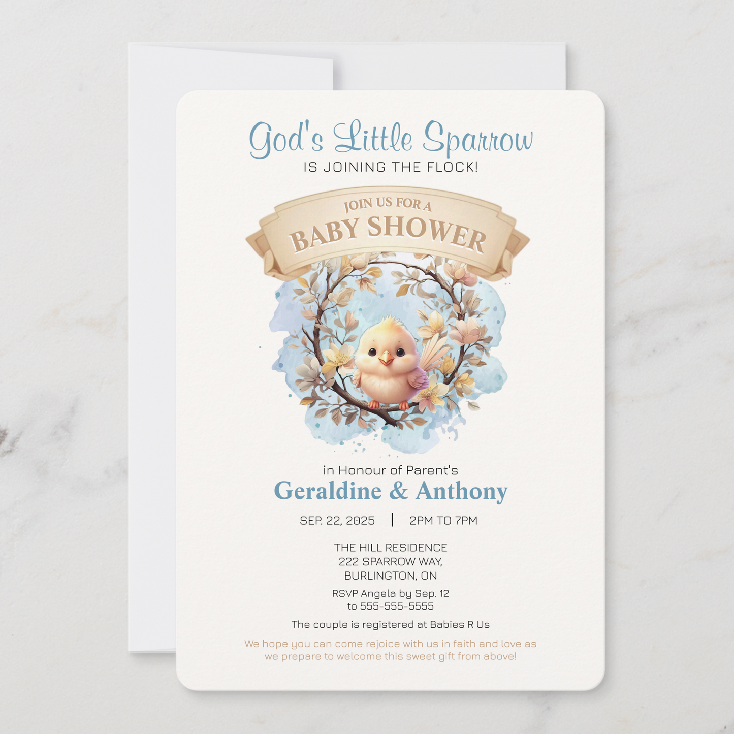 God's Little Sparrow Baby Shower Invitation