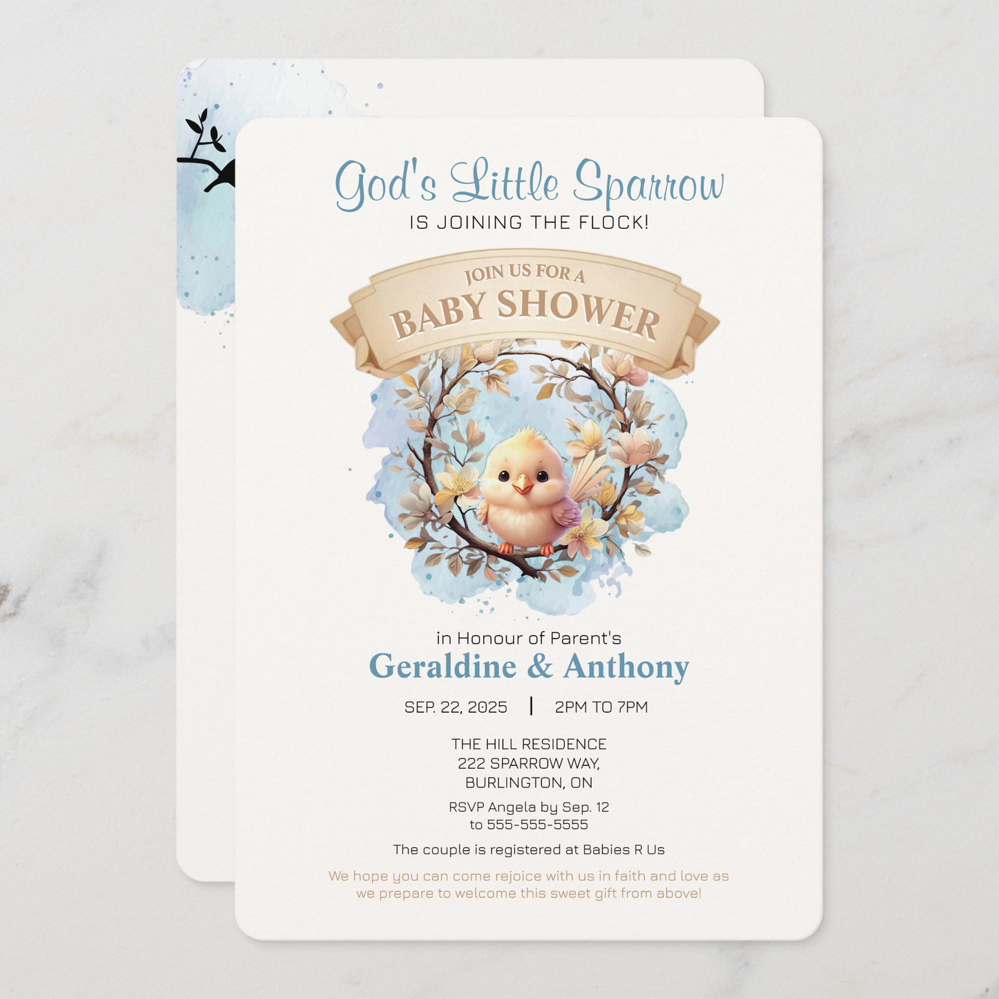 God's Little Sparrow Baby Shower Invitation