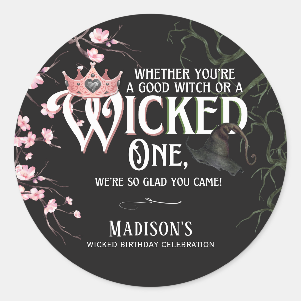Wicket Sticker Design Wicked Party Stickers | Editable Round Sticker Template – Hot Oil Designs