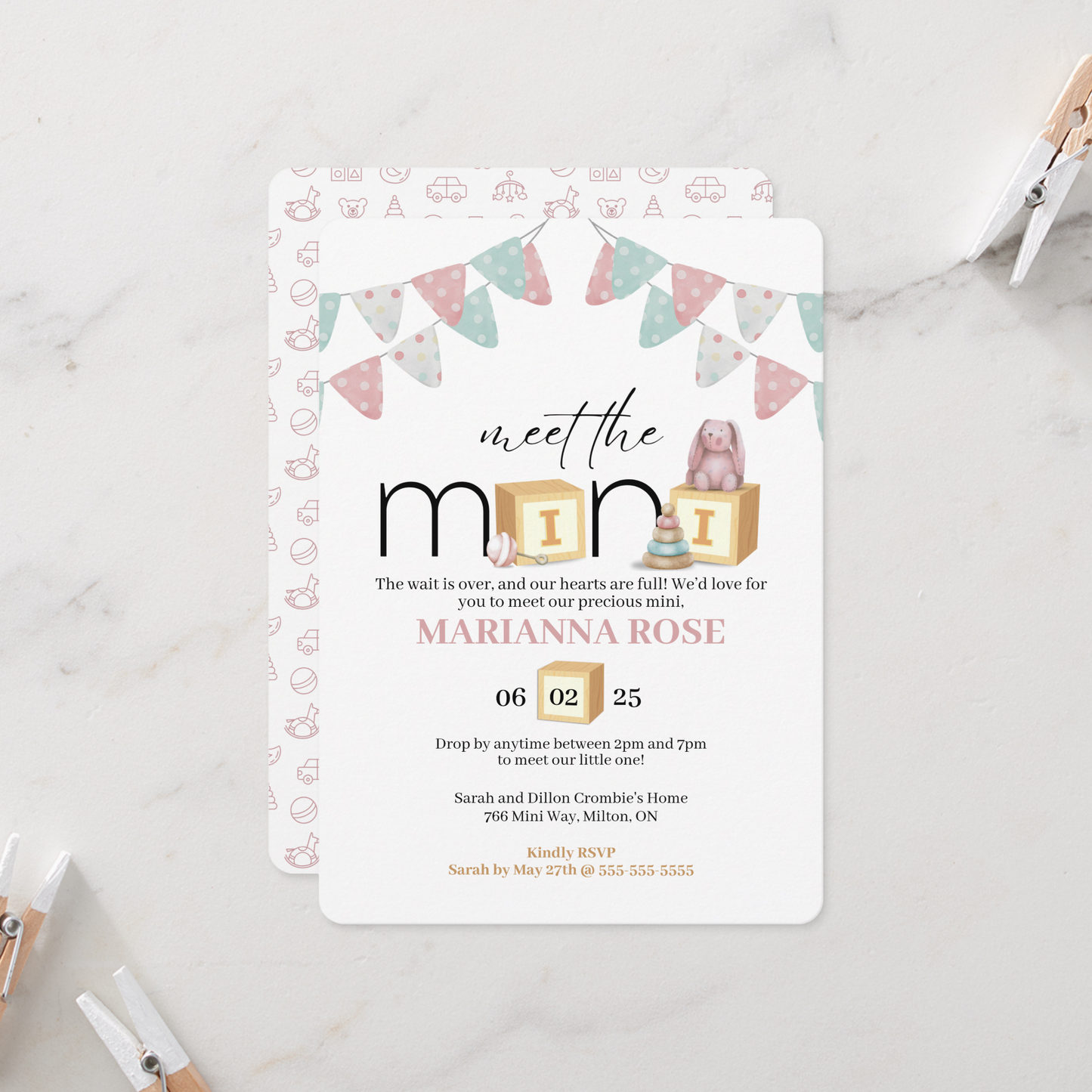 Meet The Mini Pink Baby Welcome Invitation