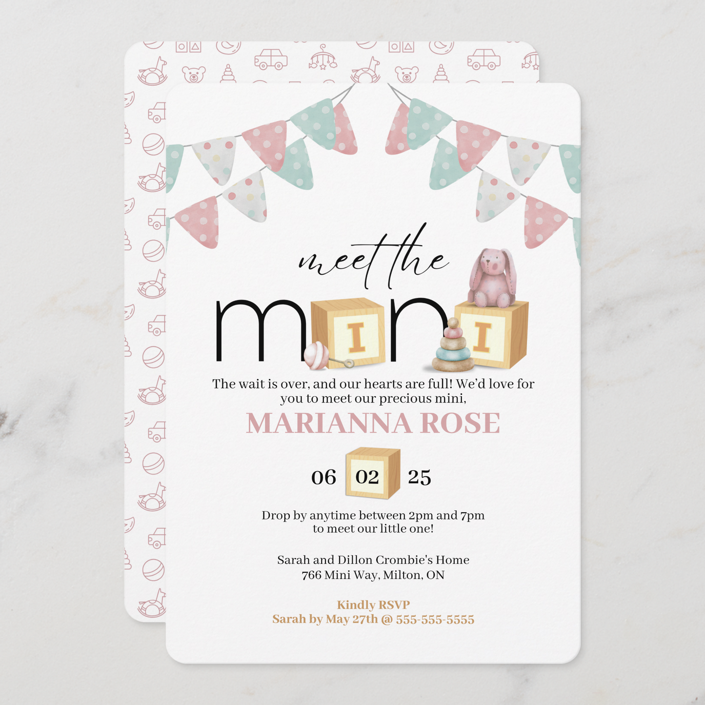 Meet The Mini Pink Baby Welcome Invitation