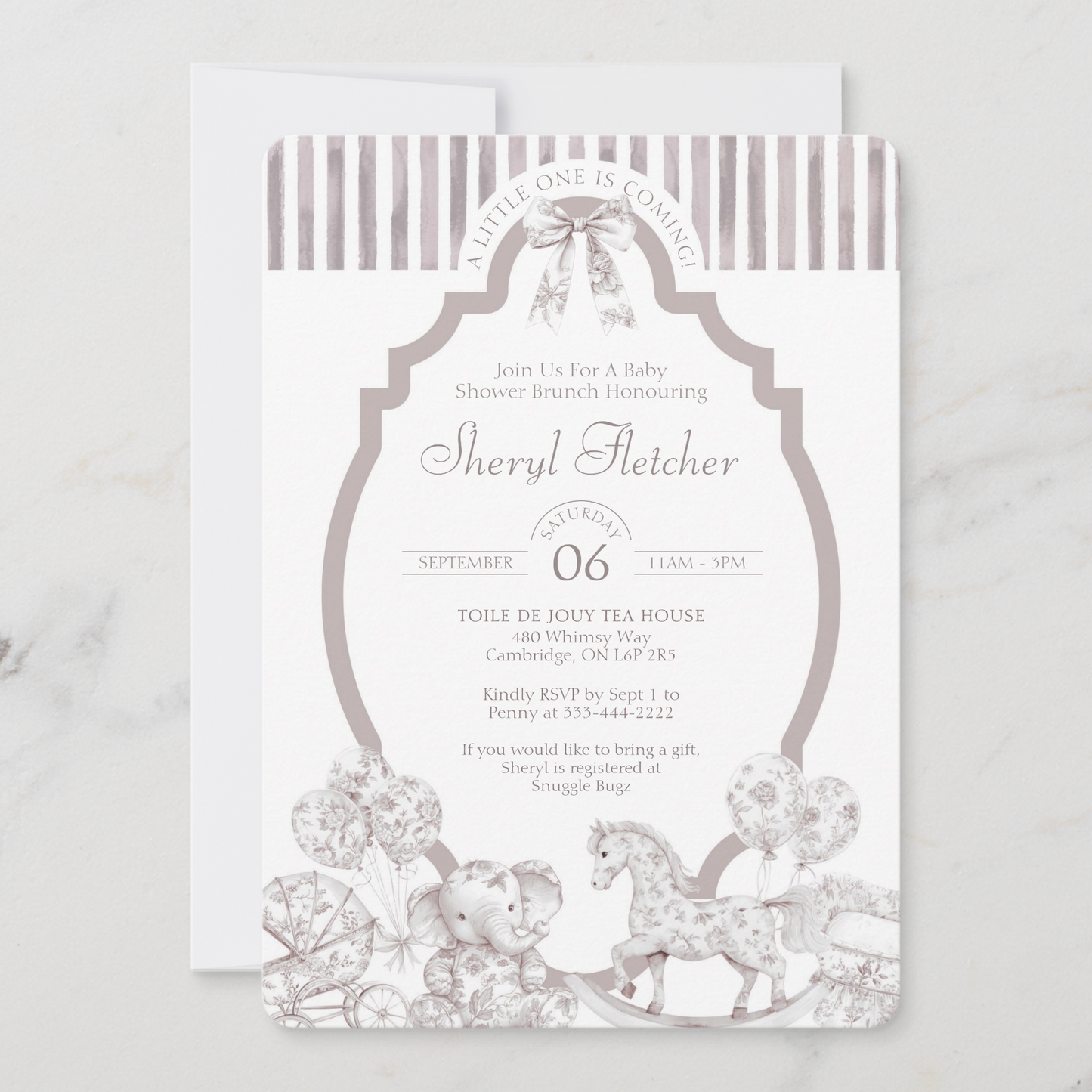 Neutral Toile De Jouy Baby Shower Invitation