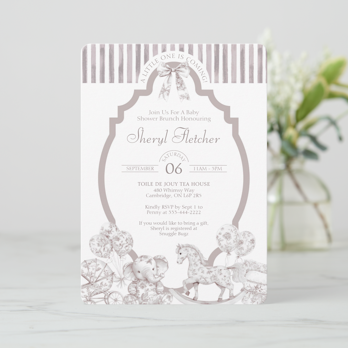 Neutral Toile De Jouy Baby Shower Invitation