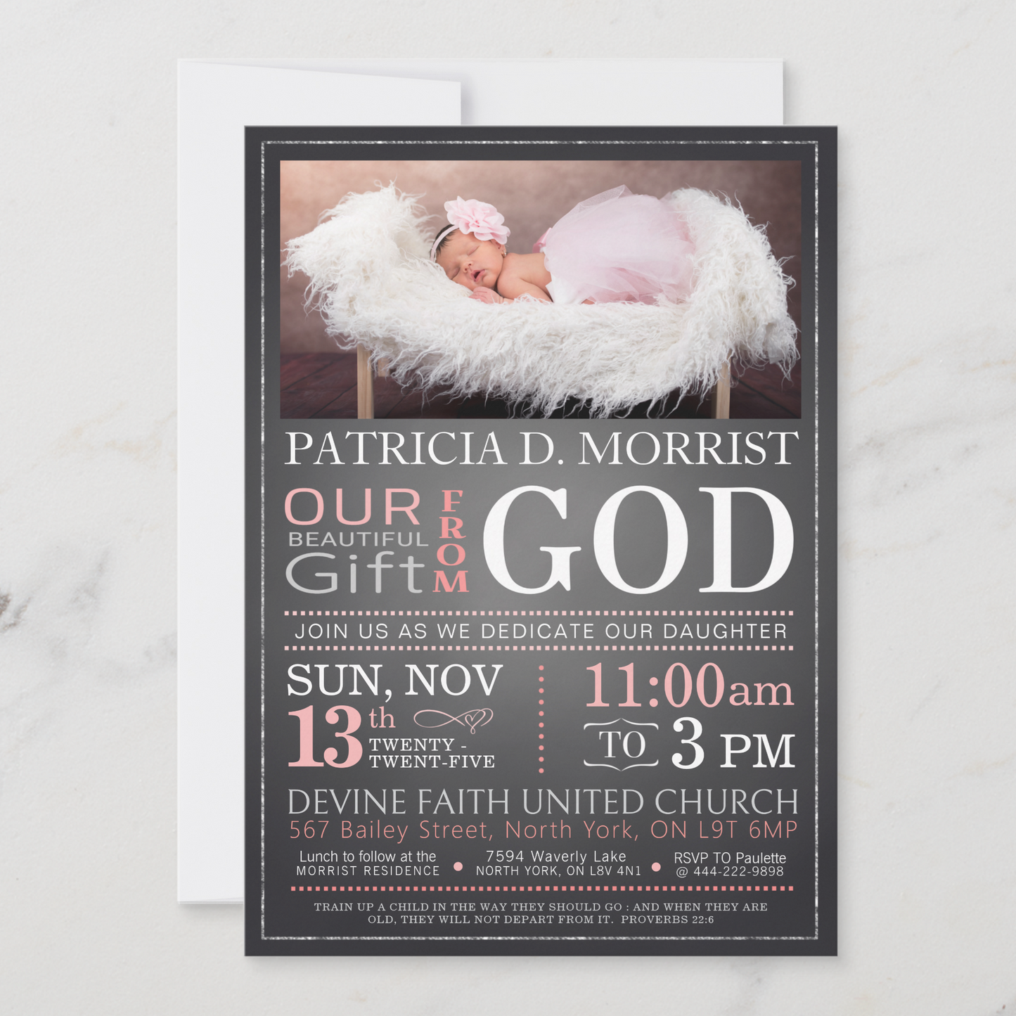 Baby Dedication Pink Invitation, Christening Invitation, Baby Blessing Invite  - Size 5x7, Editable Templates