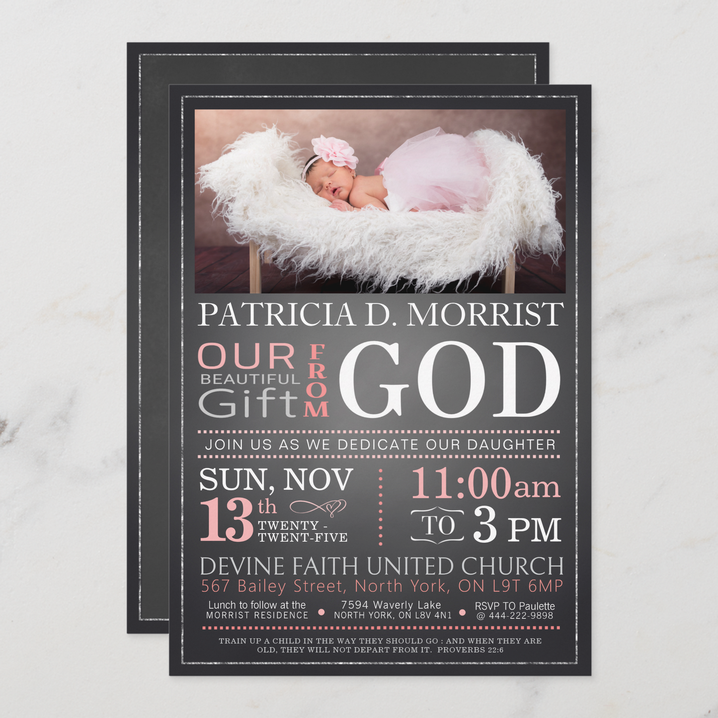 Baby Dedication Pink Invitation, Christening Invitation, Baby Blessing Invite  - Size 5x7, Editable Templates