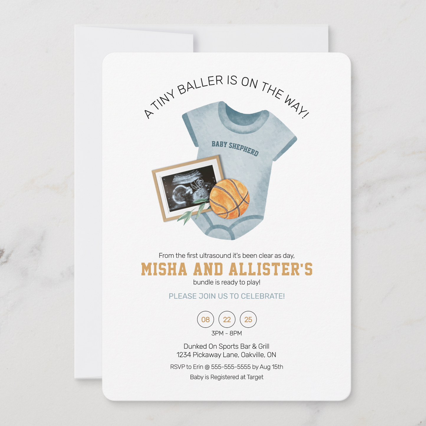 Tiny Baller Basketball Baby Shower Invitation