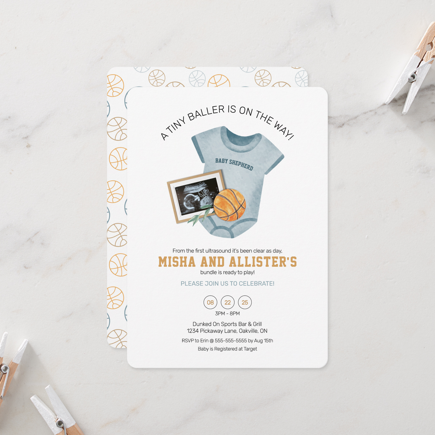 Tiny Baller Basketball Baby Shower Invitation