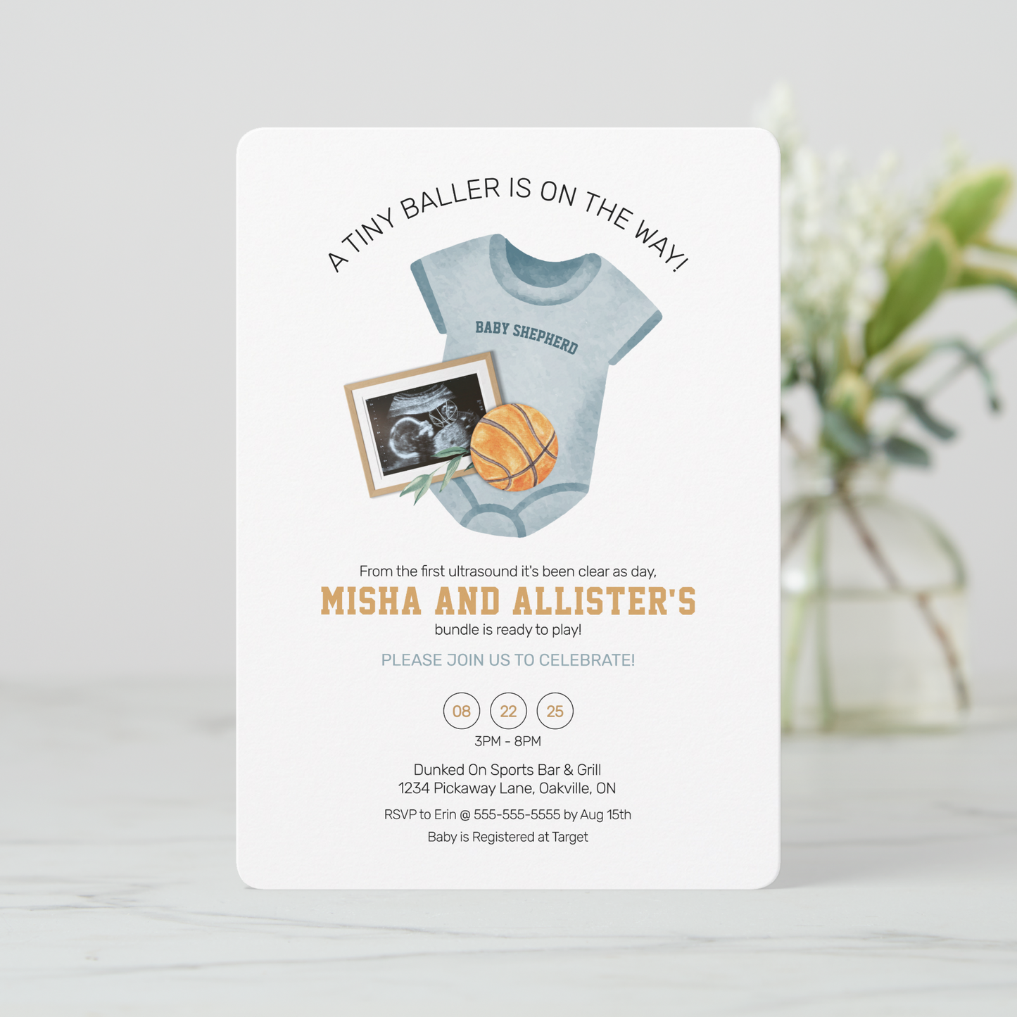 Tiny Baller Basketball Baby Shower Invitation