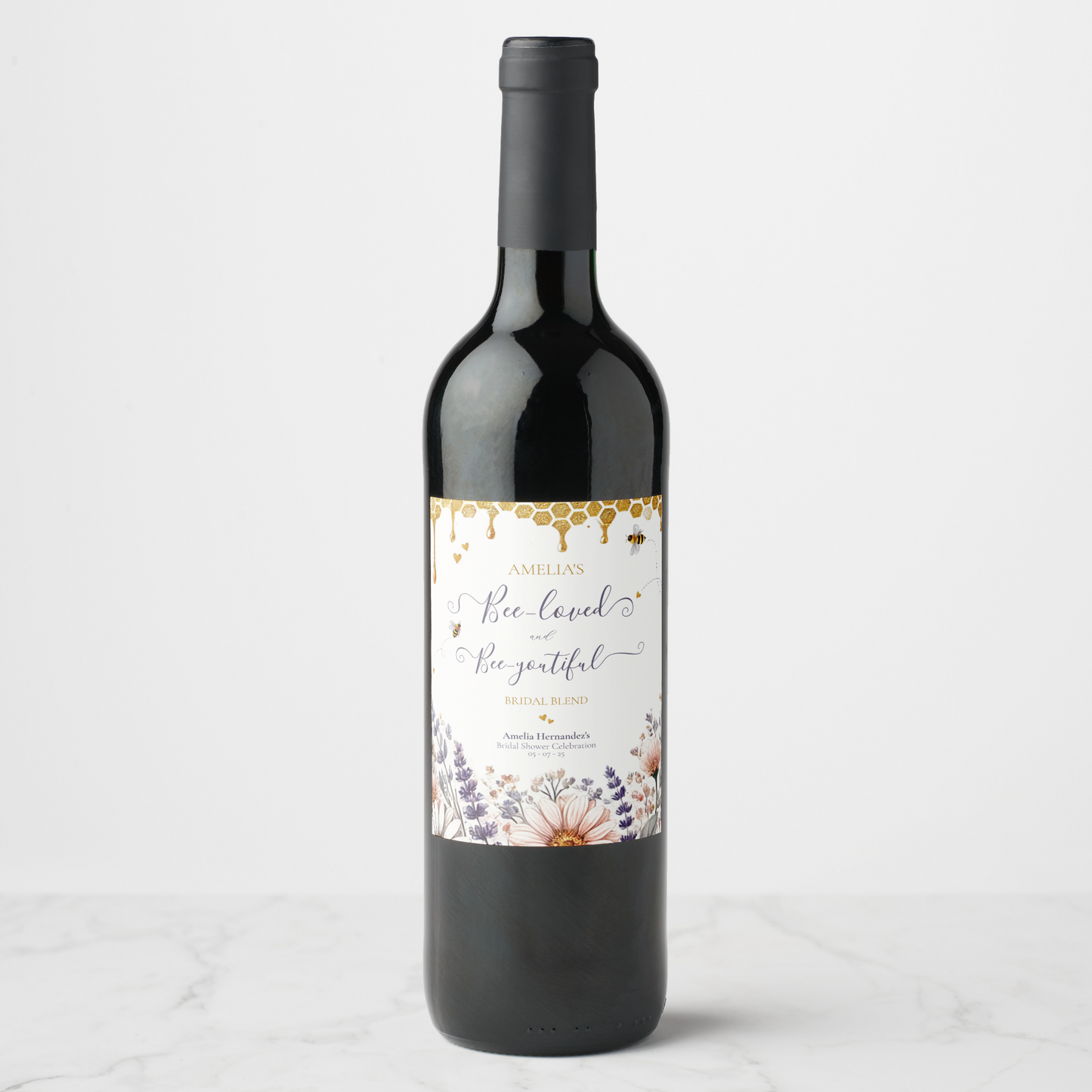 Bee-Loved and Bee-Youtiful Bridal Shower Wine Bottle Label