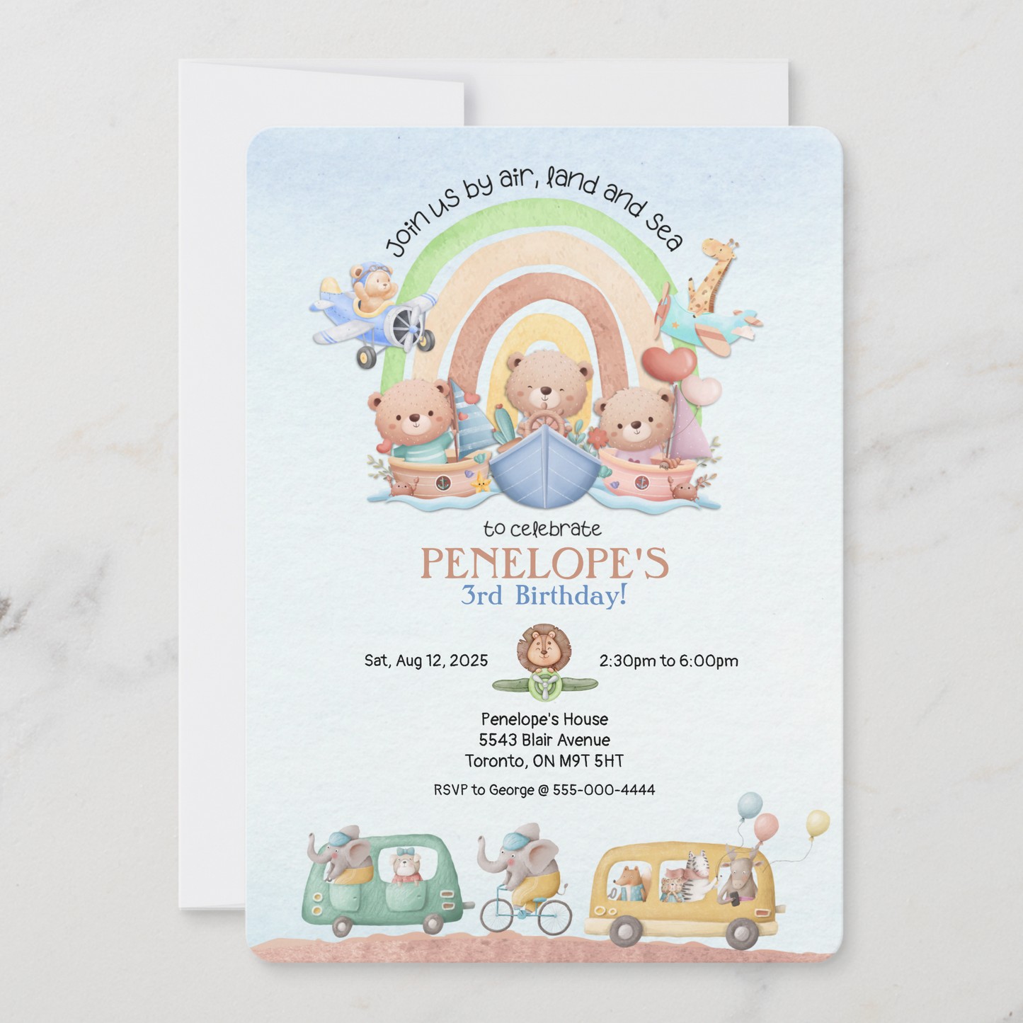 By Air, Land and Sea Birthday Invitation