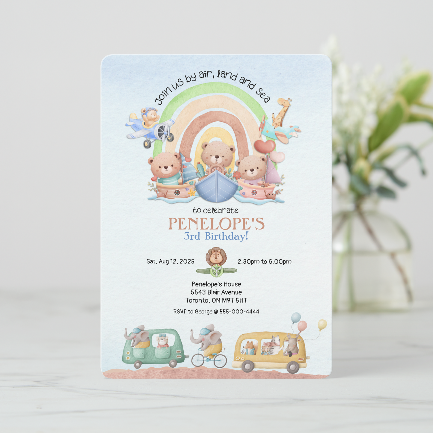 By Air, Land and Sea Birthday Invitation