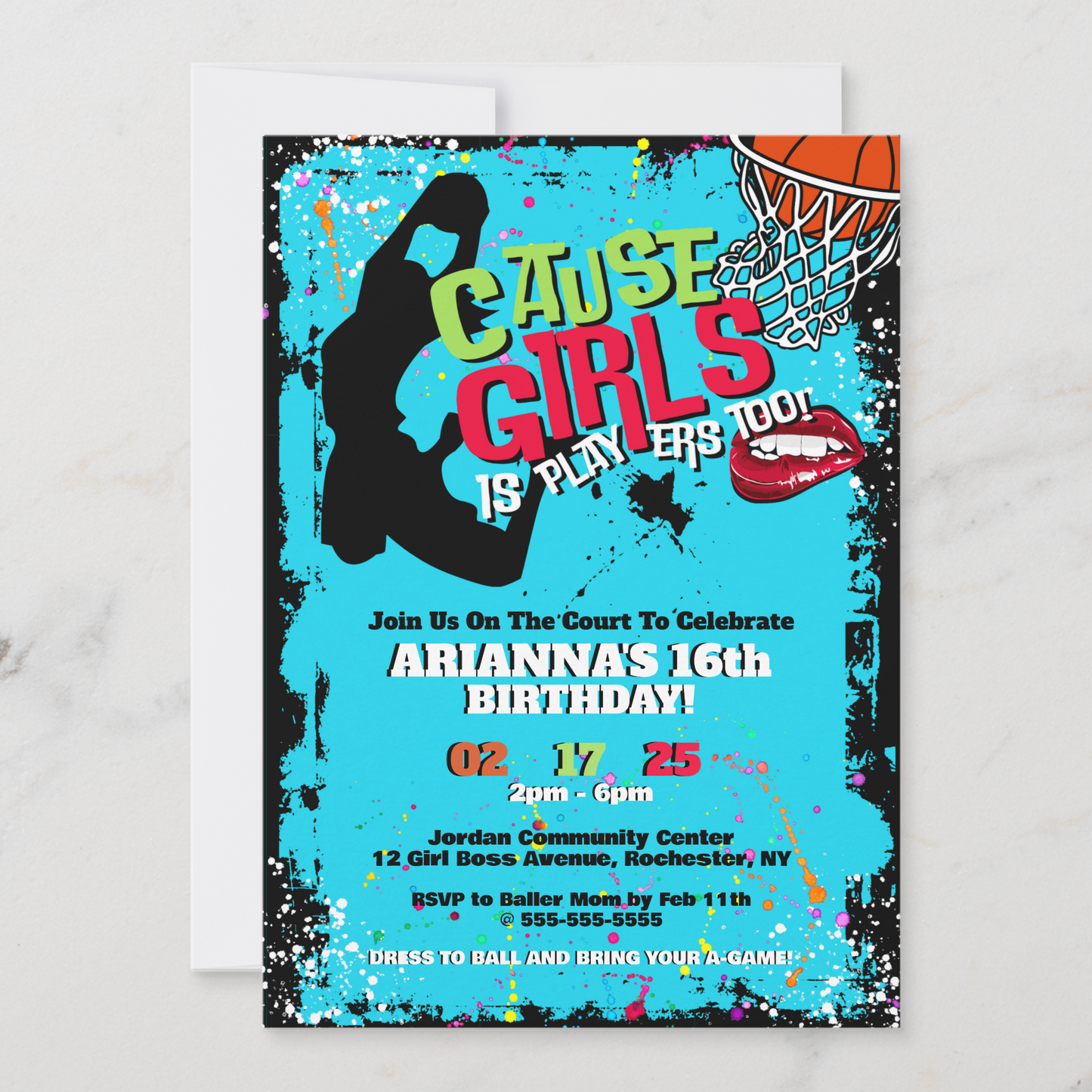 Girls Is Players Too Basketball Birthday Invitation