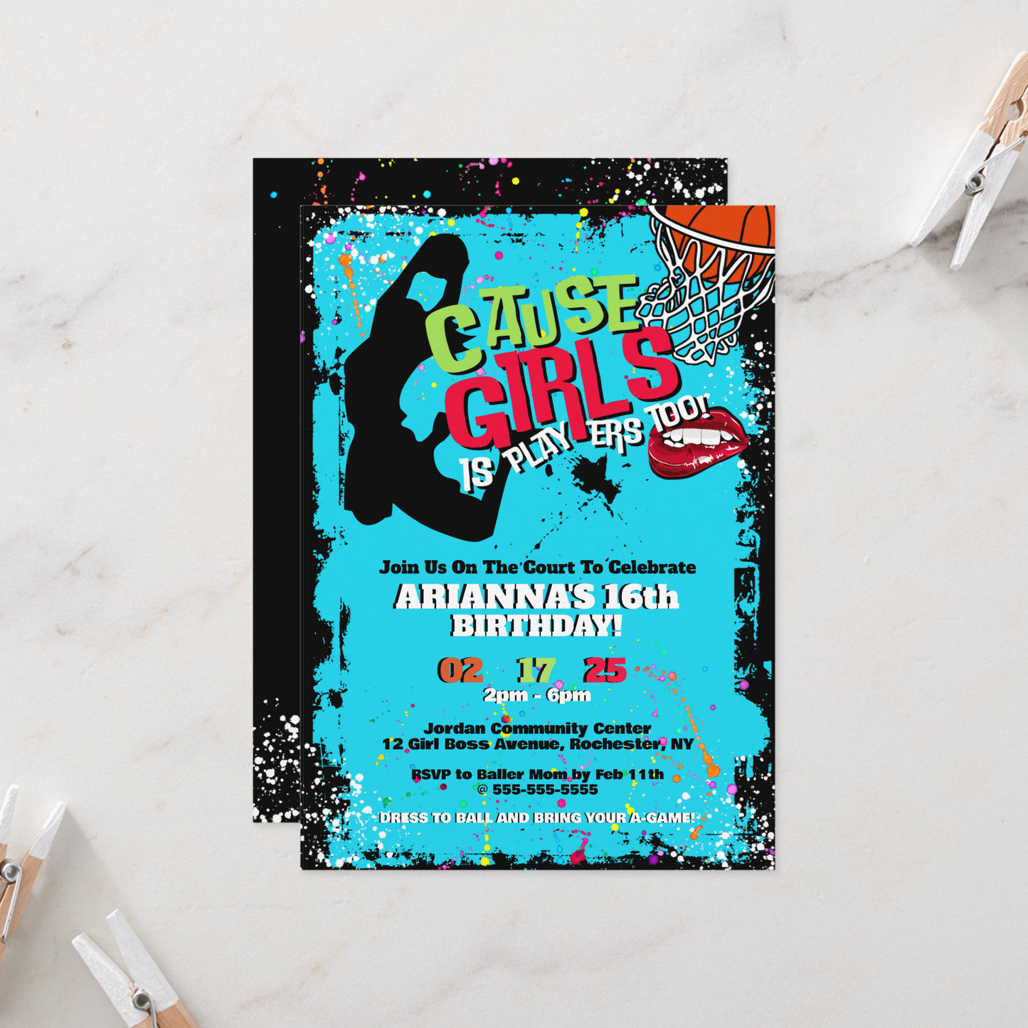 Girls Is Players Too Basketball Birthday Invitation