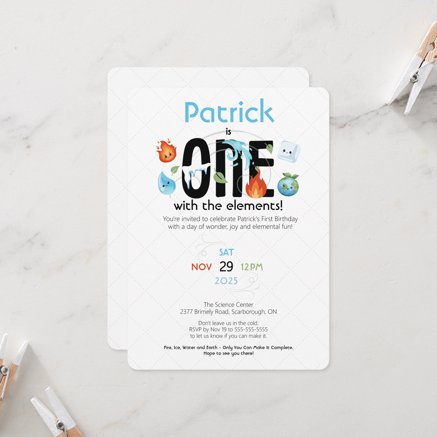 ONE With The Elements First Birthday Invitation
