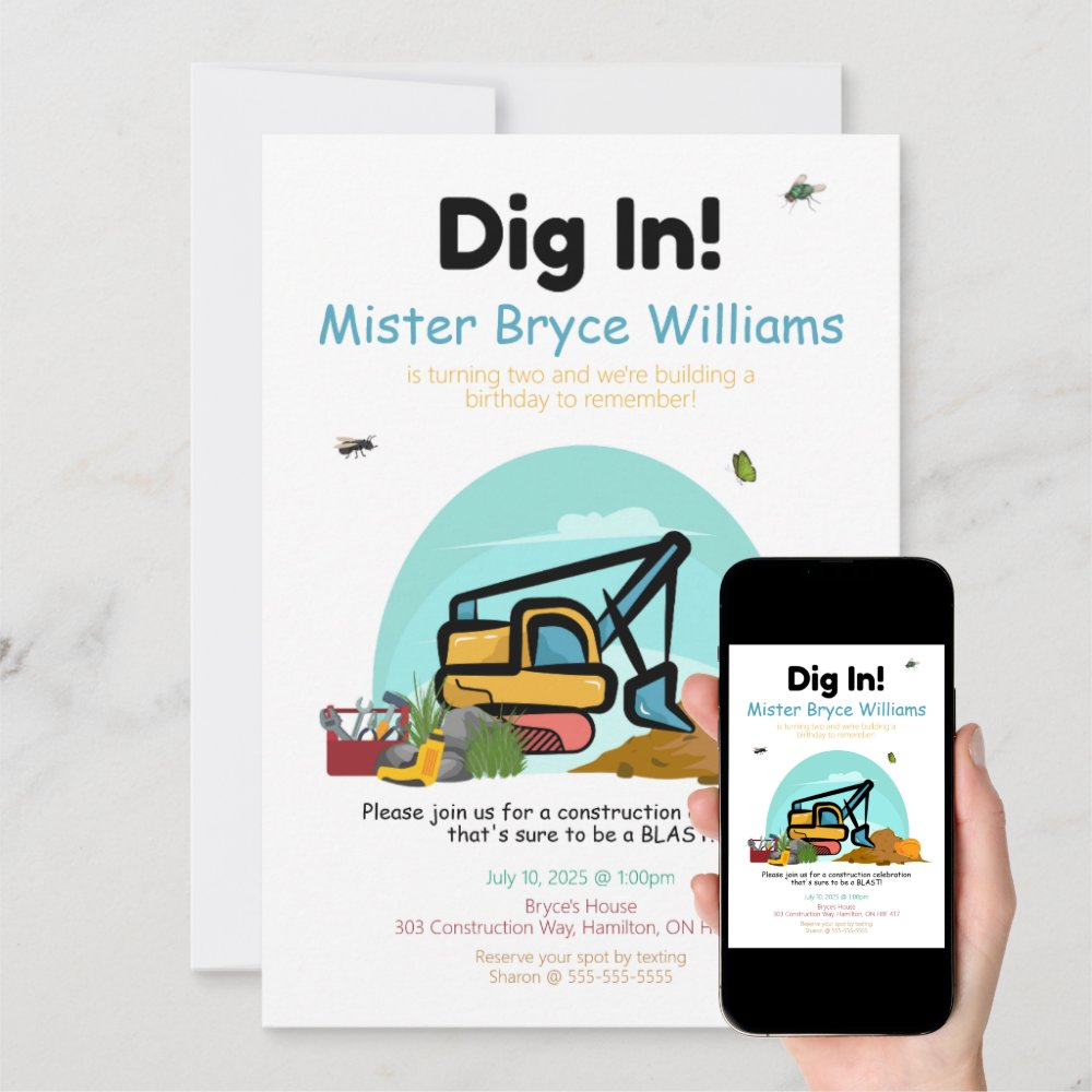 Dig In Construction Invitation for Kids