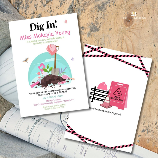 Dig In Pink Construction Invitation for Kids