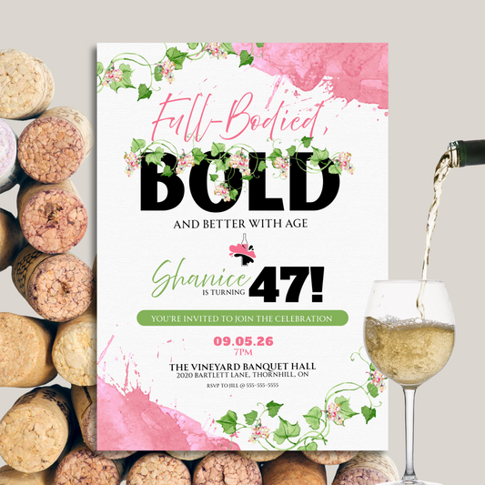 Full-Bodied and Bold Wine Theme Birthday Invite