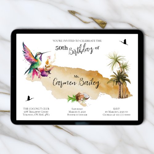 Jamaican Vibes Invitation, Birthday Invitation, Caribbean Theme Party, Reggae Night Party - Editable Template