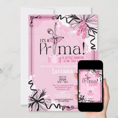 Ballerina Baby Shower Invitation Template | Editable Pink Ballet Theme Invite