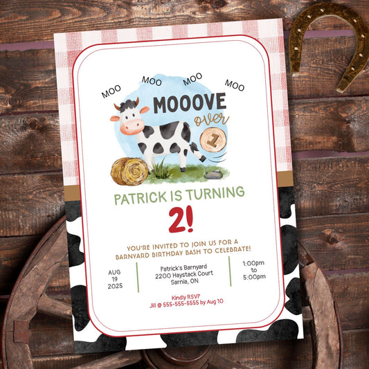 Mooove Over Farm Theme Birthday Invitation