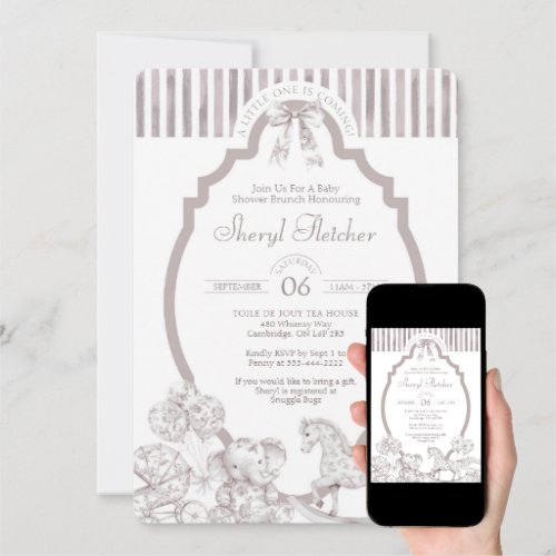 Neutral Toile De Jouy Baby Shower Invitation