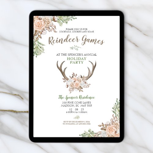 Reindeer Games Editable Holiday Party Invitation, Christmas Party Invitation - Size 5x7