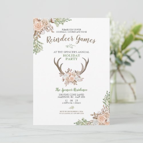 Reindeer Games Editable Holiday Party Invitation, Christmas Party Invitation - Size 5x7