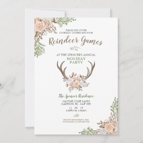 Reindeer Games Editable Holiday Party Invitation, Christmas Party Invitation - Size 5x7