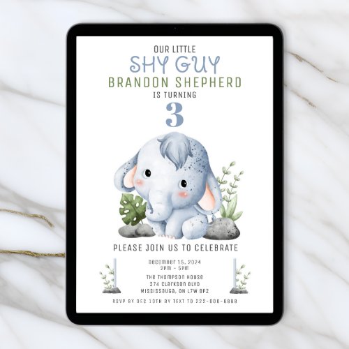 Our Little Shy Guy Birthday Invitation Template, Kid's Birthday Invitation - Size 5x7, Editable Template