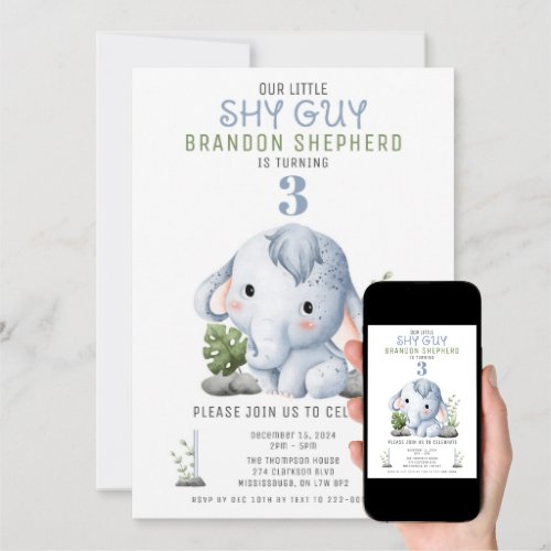 Our Little Shy Guy Birthday Invitation Template, Kid's Birthday Invitation - Size 5x7, Editable Template