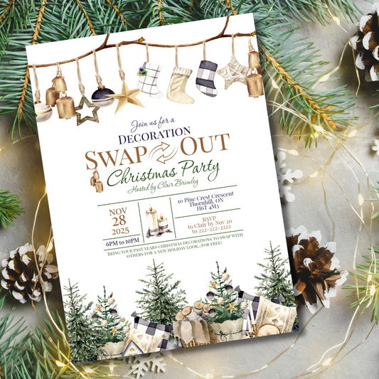 Decoration Swap Out Christmas Party Invitation, Christmas Exchange, Holiday Party - Size 5x7, Editable Template