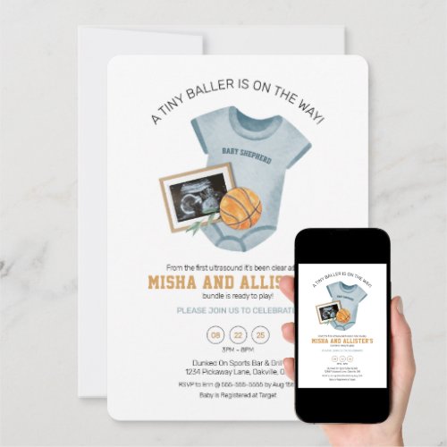 Tiny Baller Basketball Baby Shower Invitation