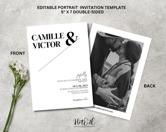 Minimalist Wedding Invitation Set, Wedding Invitation, Details Cards, RSVP Card, QR Code - Editable Templates