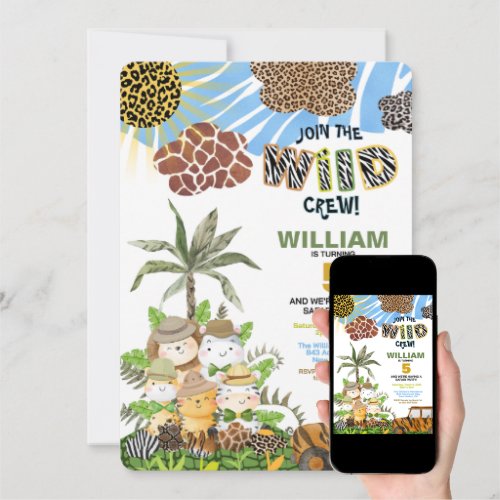 Wild Crew Safari Birthday Invitation